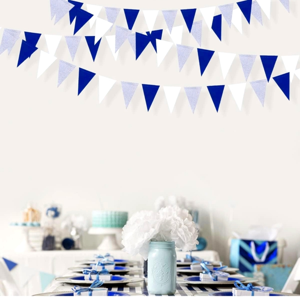 Brand party banner streamer Navy Blue Silver and White